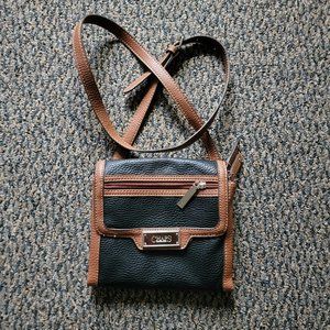 Chaps Ralph Lauren Black and Brown Pebbled Leather Crossbody Bag